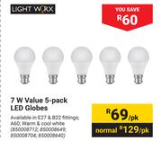 Lightworx 7W Value 5 Pack LED Globes-Per Pack