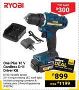 Ryobi One Plus 18V Cordless Drill Driver Kit D180