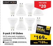 Lightworx 8-Pack 3W Globes-Per Pack