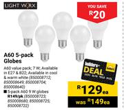 Lightworx A60 5-Pack 9W Globes-Per Pack