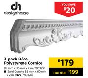 Design House 3 Pack Deco Polystyrene Cornice-85mm x 36mm x 2m