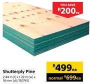 Shutterply Pine 2.44m (l) x 1.22m (w) x 18mm (d)-Each
