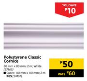 Polystyrene Classic 2m White Cornice 80mm x 80mm