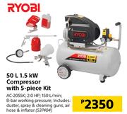 Ryobi 50L 1.5kW Compressor With 5 Piece Kit AC-2055K