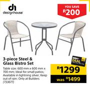 Design House 3 Piece Steel & Glass Bistro Set