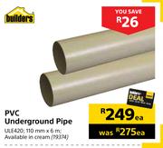 Builders PVC Underground Pipe ULE420-110mm x 6m Each