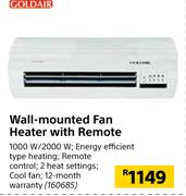 Goldair Wall Mounted Fan Heater With Remote