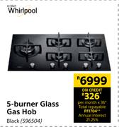 Whirlpool 5 Burner Glass Gas Hob Black