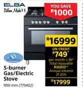 Elba 5 Burner Gas/Electric Stove 900mm