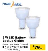 Power 4 Less A60 5W LED Battery Backup Globes-Each