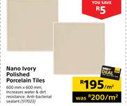 Nano Ivory Polished Porcelain Tiles-600mm x 600mm Per Sqm