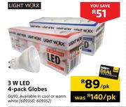 Lightworx 3W LED 4 Pack Globes-Per Pack