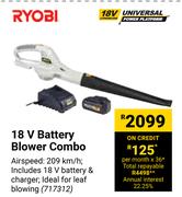 Ryobi 18V Battery Blower Combo