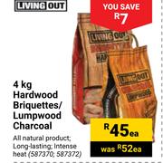 Living Out 4kg Hardwood Briquettes/Lumpwood Charcoal 587370,587372 -Each