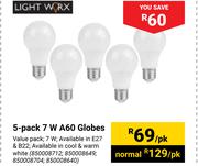 Lightworx 5-Pack 7W A60 Globes-Per Pack