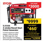 Ryobi 5.0kVa 4-Stroke Recoil Start Petrol Generator