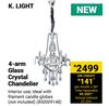 K.Light 4 Arm Glass Crystal Chandelier