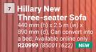 Hillary New Three Seater Sofa-440mm (h) x 2.5m (w) x 890mm (d)