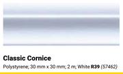 Classic Cornice Polystyrene White 30mm x 30mm; 2m