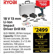 Ryobi 18V 13mm Li-Ion Impact Driver Drill Kit XLD-1860K