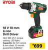 Ryobi 18V 10mm Li-ion Drill Driver HLD-180
