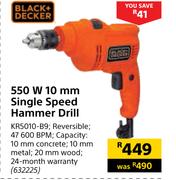 Black+Decker 550W 10mm Single Speed Hammer Drill KR5010-B9