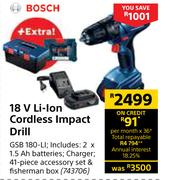 Bosch 18V Li-Ion Cordless Impact Drill GSB 180-LI
