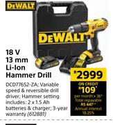 Dewalt 18V 13mm Li-Ion Hammer Drill DCD77652-ZA
