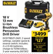 Dewalt 18V 13mm Li-Ion Brushless Percussion Drill Driver DCD778D2T-ZA01