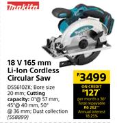 Makita 18V 165mm Li-Ion Cordless Circular Saw DSS610ZK