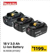 Makita 18V 3.0Ah Li-Ion Battery BL1830B-Each