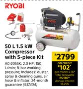 Ryobi 50Ltr 1.5kw Compressor With 5-Piece Kit AC-2055K