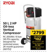 Ryobi 50Ltr 2HP Oil-Less Vertical Compressor RC-2050NV