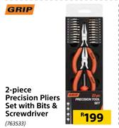 Grip 2 Piece Precision Pliers Set With Bits & Screwdriver