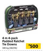 4m 4 Pack Padded Ratchet Tie Downs 340Kg