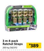 3m 4 Pack Ratchet Straps-200Kg