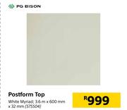 PG Bison Postform Top (White Myriad)-3.6m x 600mm x 32mm