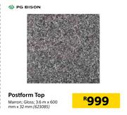 PG Bison Postform Top (Marron Gloss)-3.6m x 600mm x 32mm