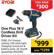  Ryobi One Plus 18V Cordless Drill Driver Kit D180