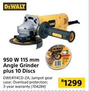 Dewalt 950W 115mm Angle Grinder Plus 10 Discs