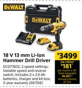Dewalt 18V 13mm Li-Ion Hammer Drill Driver
