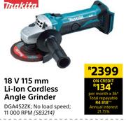 Makita 18V 115mm Li-Ion Cordless Angle Grinder