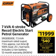 Grip 7 KVA 4 Stroke Recoil Electric Start Petrol Generator