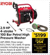 Ryobi 2.9 HP 4 Stroke 100 Bar Petrol High Pressure Washer