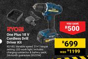 Ryobi One Plus 18V Cordless Drill Driver Kit XD180