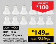 Lightworx GU10 3W Value 12 Pack-Per Pack