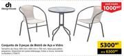 Designhouse Conjunto de 3 pecas de Bistro de Aco e Vidro