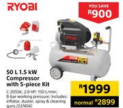Ryobi 50L 1.5kW Compressor With 5-Piece Kit C-2055K