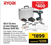 Ryobi 18V 13mm Li-Ion Impact Driver Drill Kit XLD-1860K