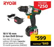 Ryobi 18V 10mm Li-Ion Dril Driver HLD-180